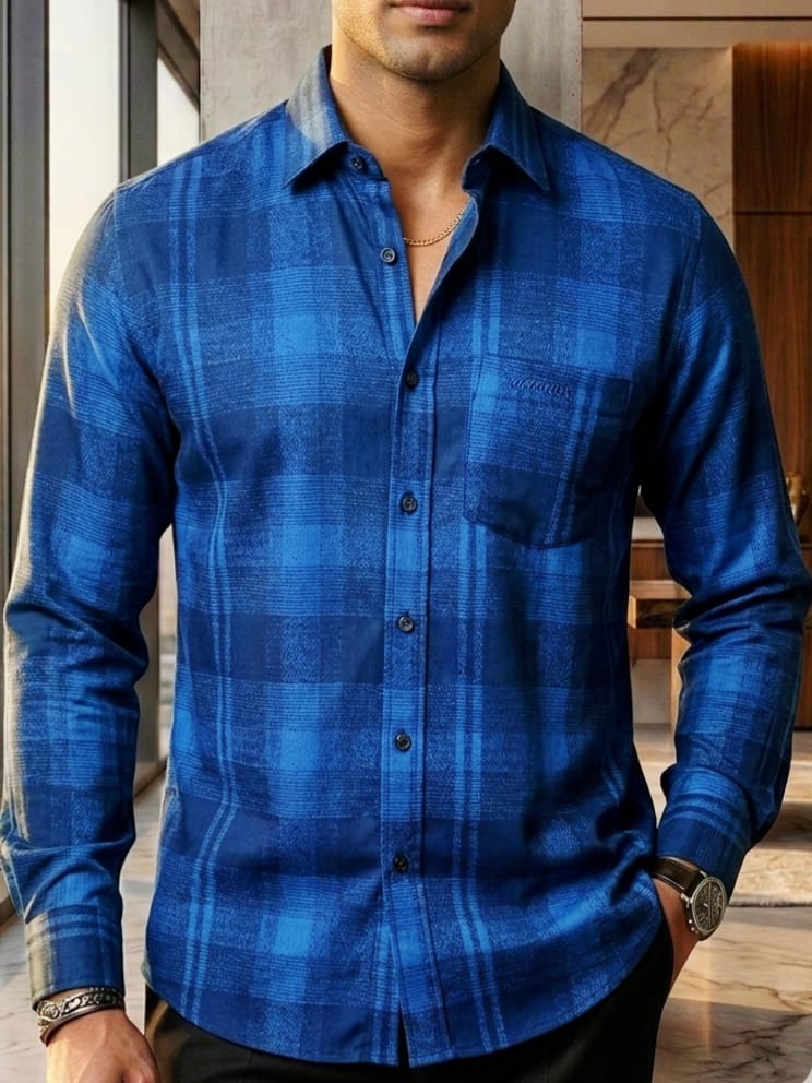 প্রিমিয়াম বাম্বুস্লিক ফুল স্লিপ শার্ট (ইন্ডিগো চেক)